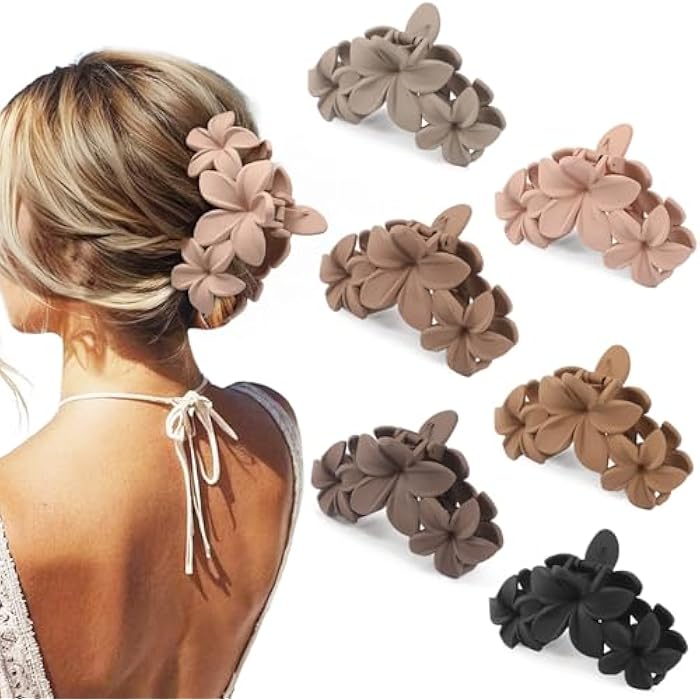 Auseibeely 6 Pcs Large Flower Claw Clips for Women – Hawaiian Plumeria Hair Accessories, Cute Claw Clips for Thick Hair, Decorative Summer Beach Hair Accessories, Ideal for Christmas Gifts - Image 1